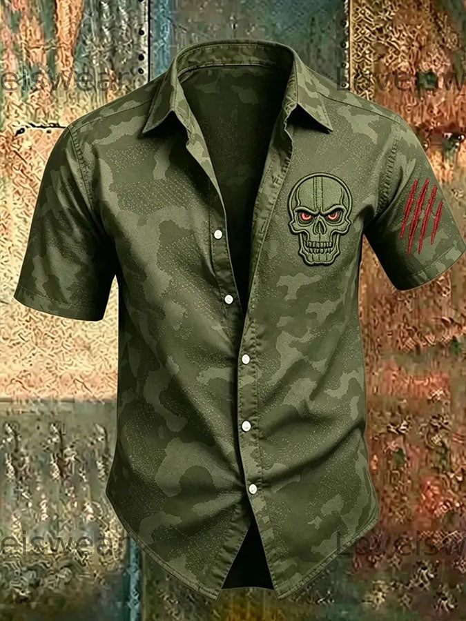Men's Vintage Skull Camouflage Print Casual Shirt
