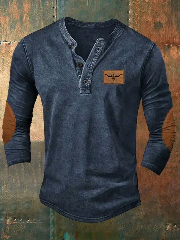 Men'S Casual Western Henry Shirt