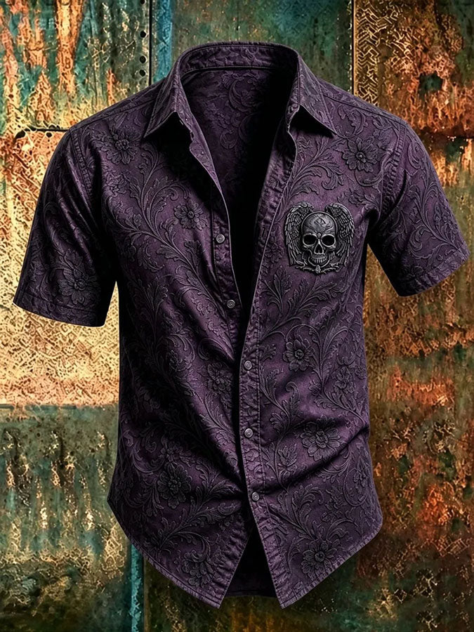 Men's Vintage Skull Print Casual Shirt