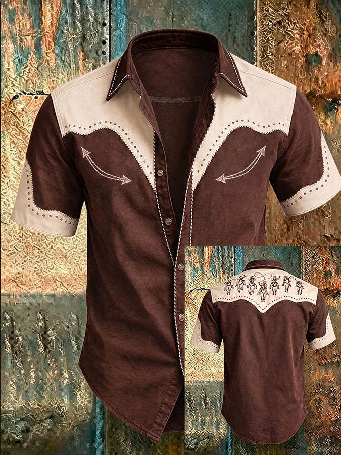 Men's Western Cowboy Casual Printed Short Sleeve Shirt