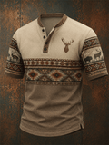 Men's Mountain Deer Southwest Geometric Print Henley Shirt