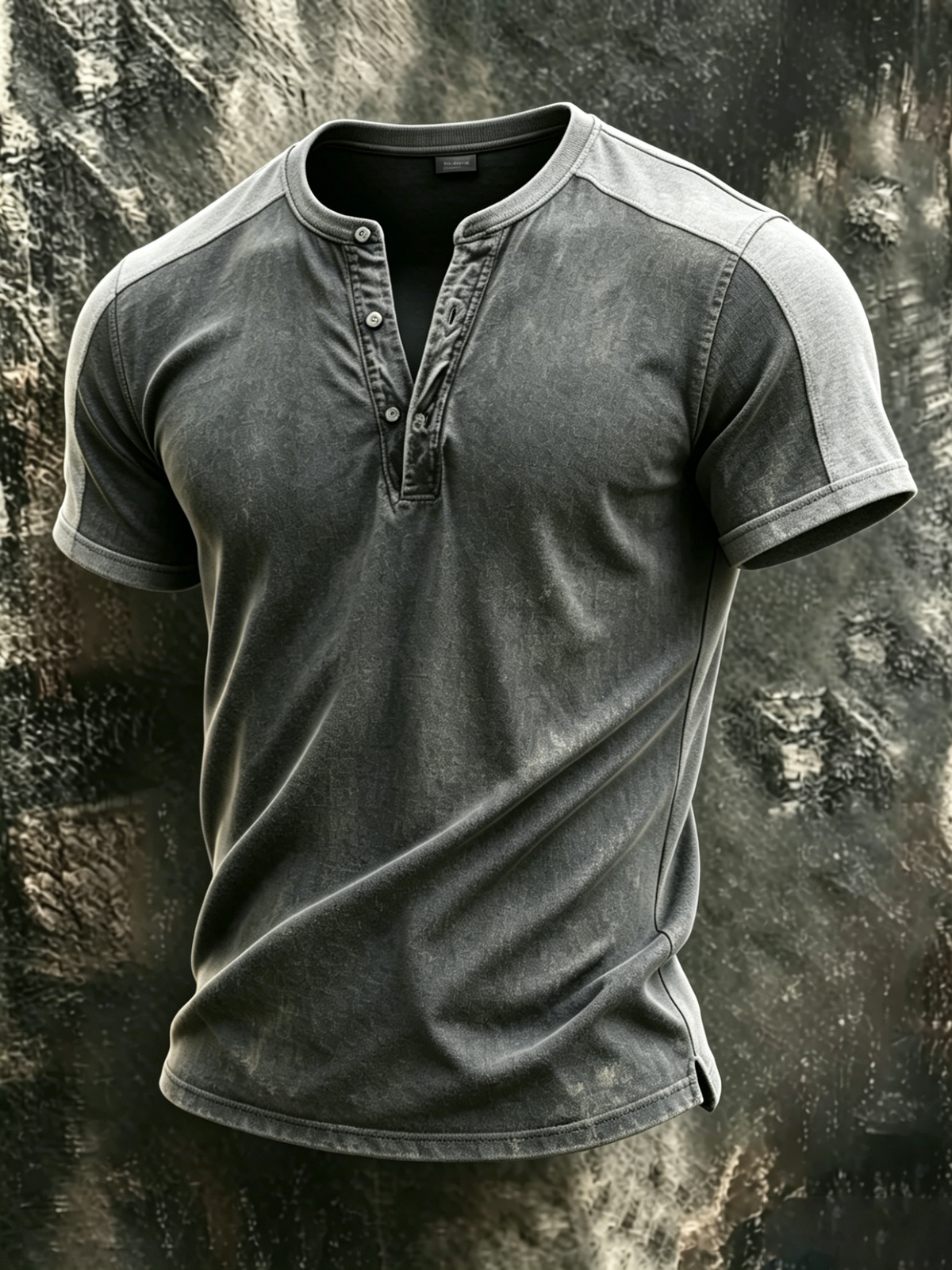Men'S Casual Patchwork Cotton And Linen Henry Top
