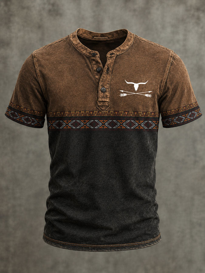 Men'S Retro Style Casual Henry Collar Top
