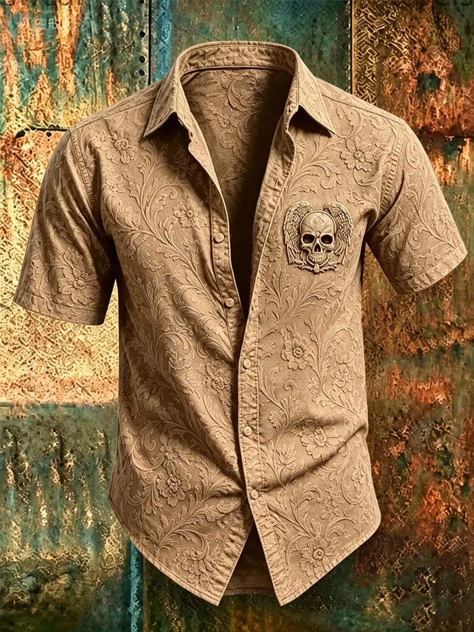 Men's Vintage Skull Print Casual Shirt