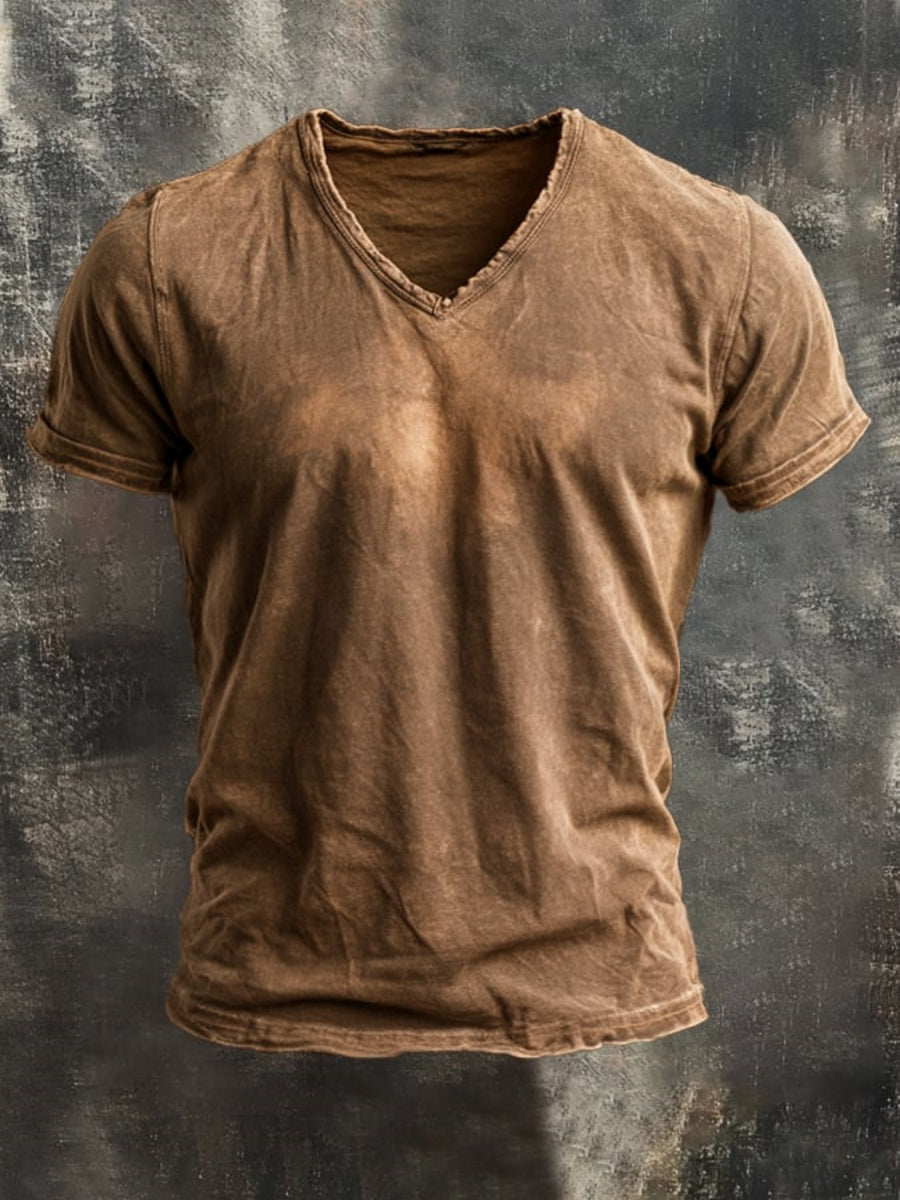 Men's Retro Western-Style V Neck T-Shirt