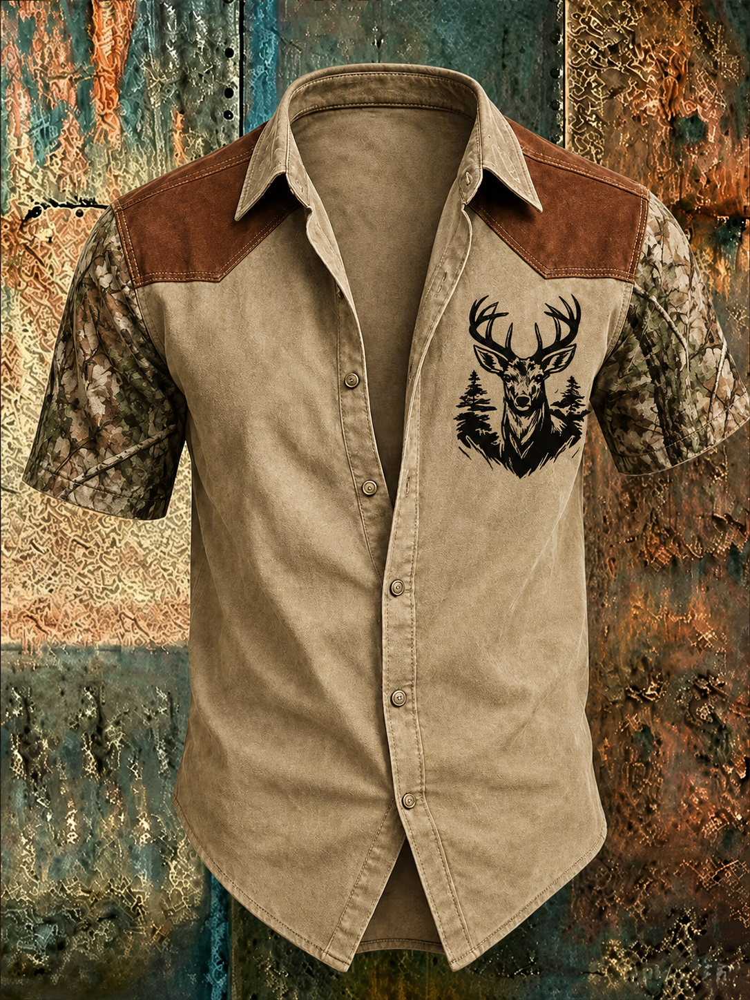 Men's Western Cowboy Casual Printed Short Sleeve Shirt