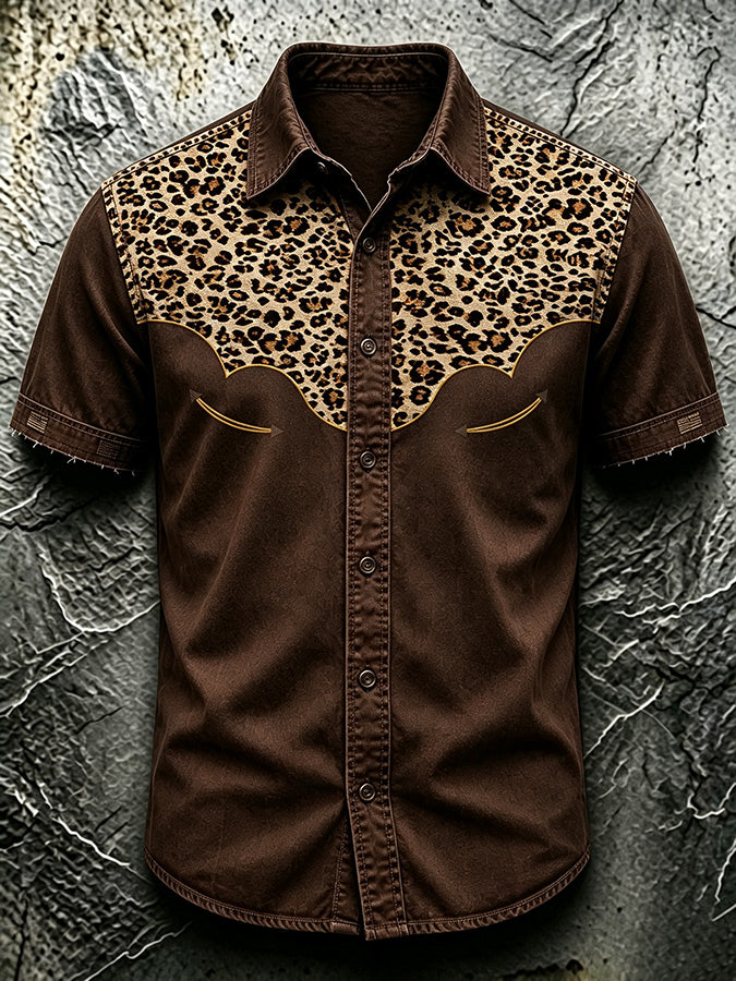 Men'S Retro Leopard Print Western Style Shirt