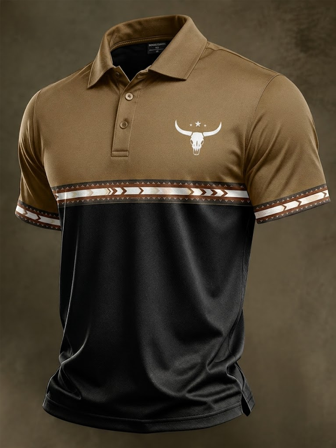Men's Western Contrast Printed Polo Shirt