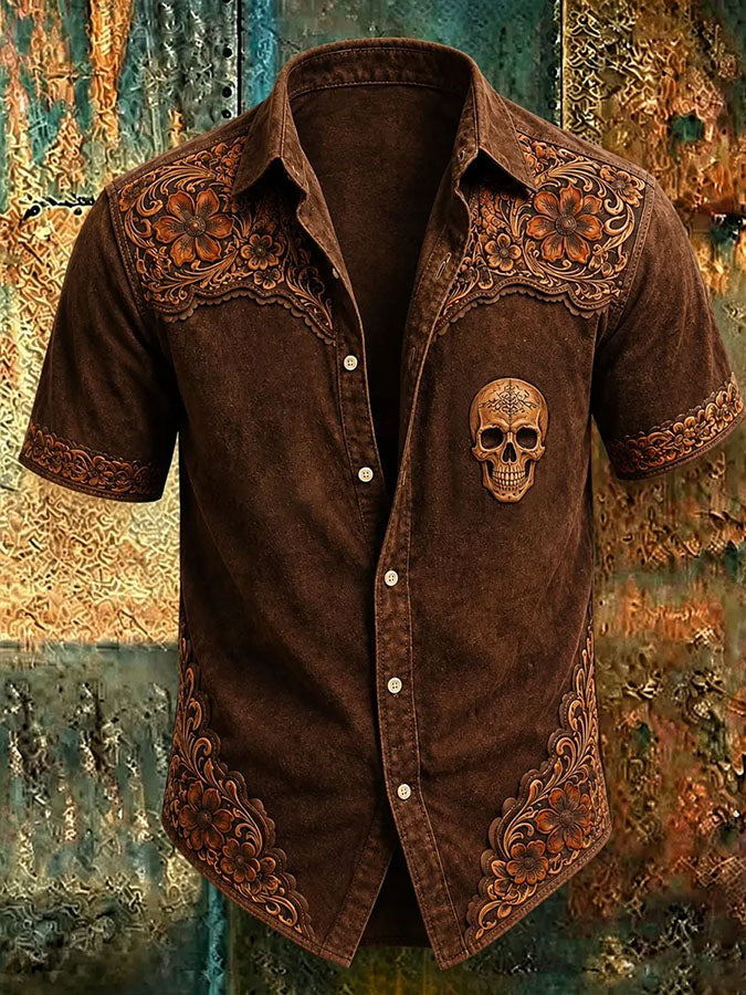 Men's Retro Western-Style Print Casual Shirt