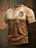 Men's Western Aztec Horse Graphic Henley T Shirt