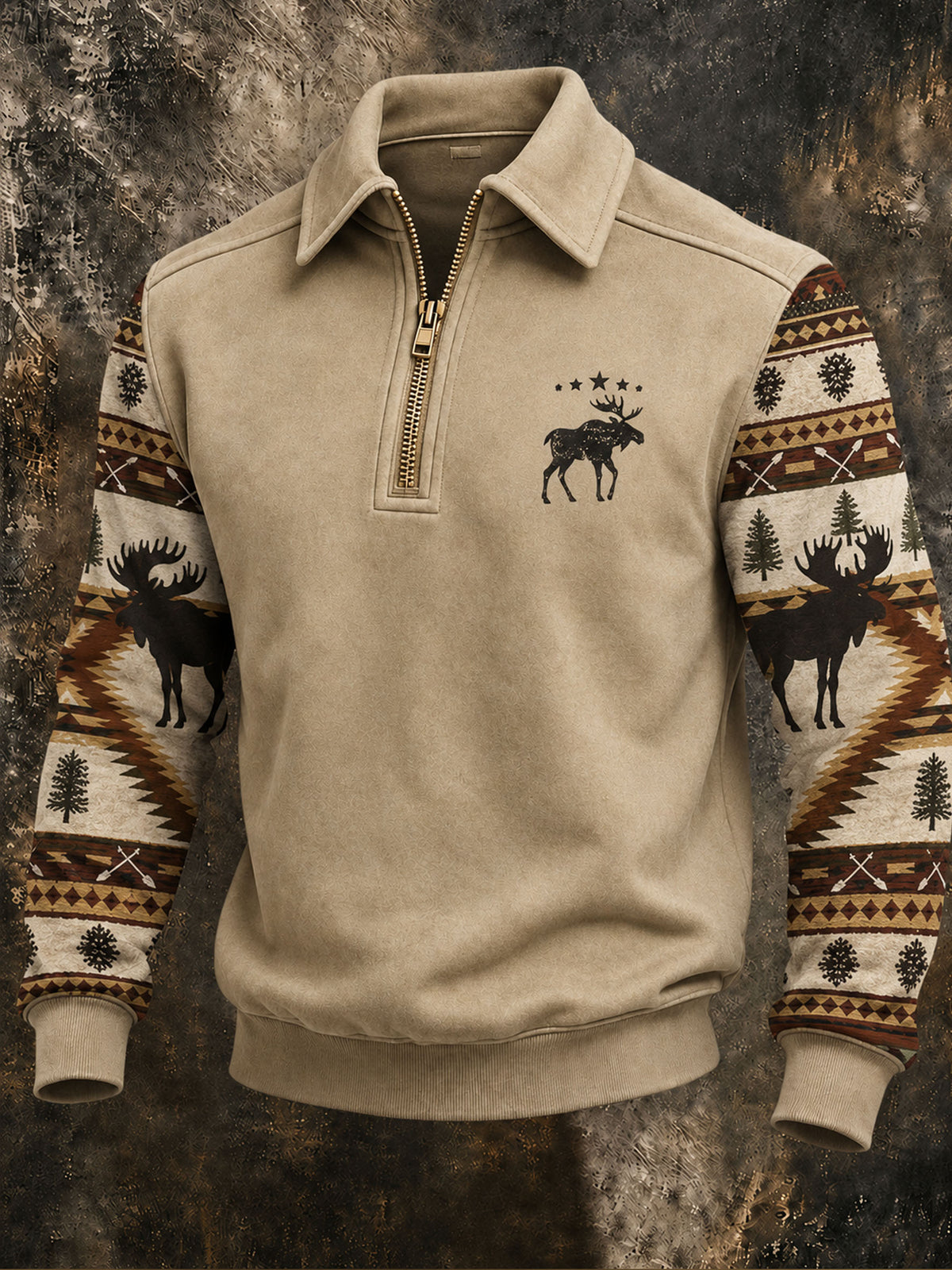 Men's Western Printed Zipper Collar Sweatshirt