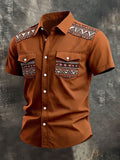 Men'S Western Printed Casual Short Sleeved Shirt