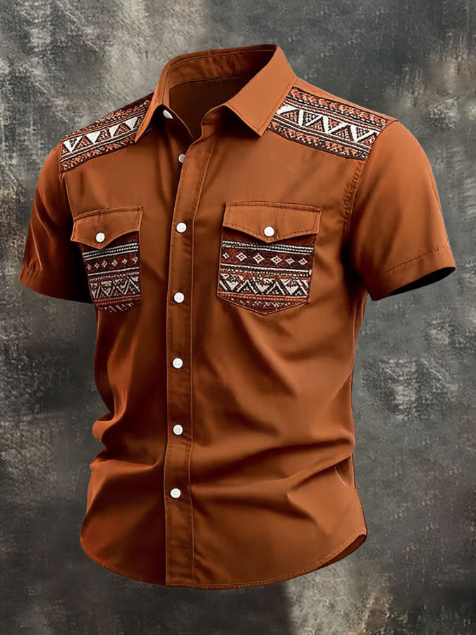 Men'S Western Printed Casual Short Sleeved Shirt