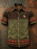 Men's Rodeo Cowboy Embroidery Tribal Border Gradient Western Shirt