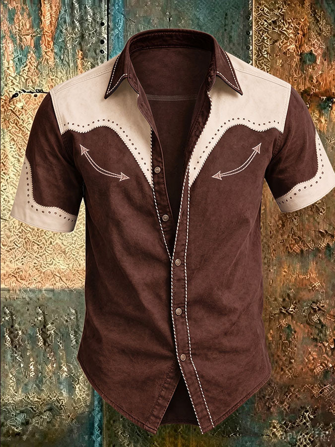 Men's Western Cowboy Casual Printed Short Sleeve Shirt
