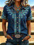 Women's Retro Ethnic Art Printed Shirt