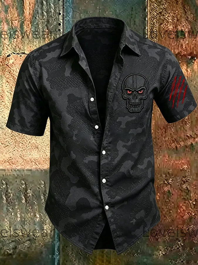 Men's Vintage Skull Camouflage Print Casual Shirt