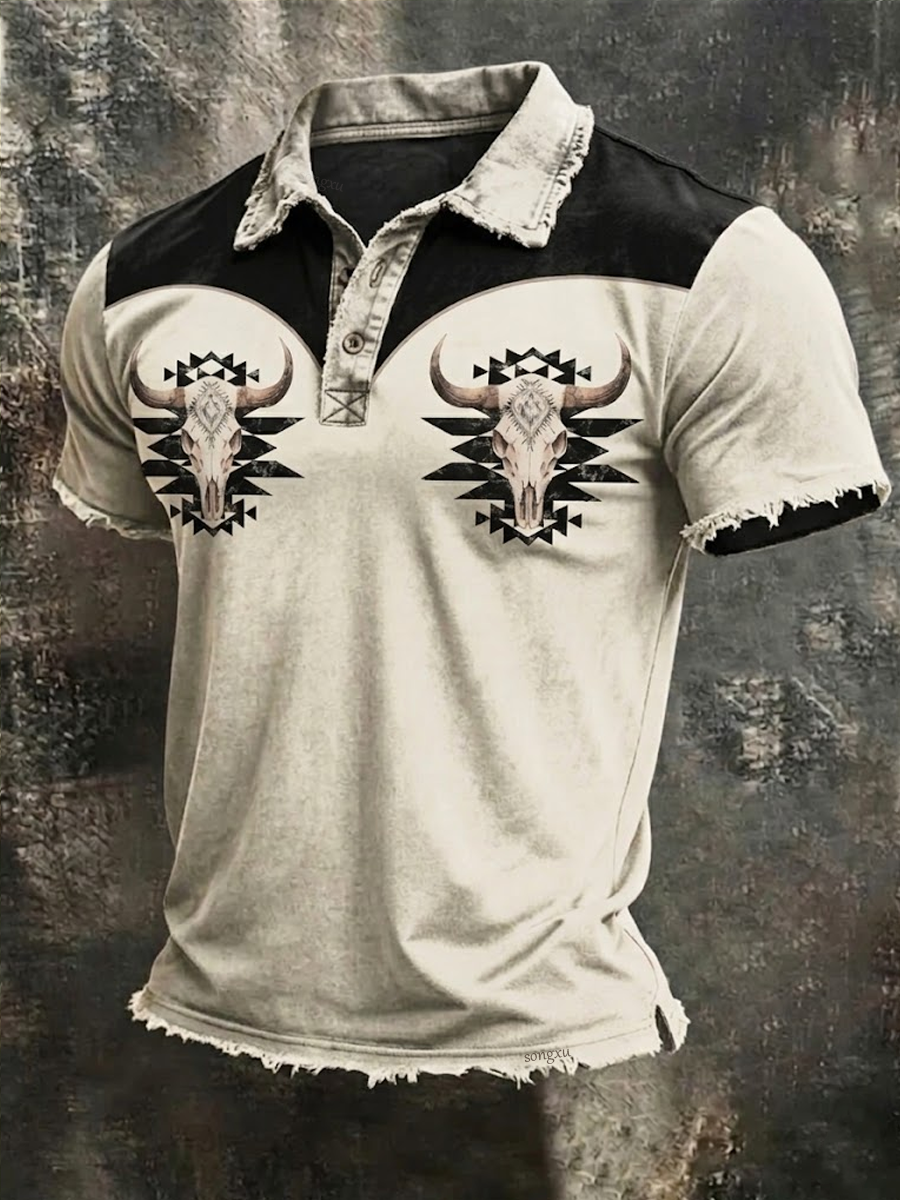 Men'S Casual Retro Western Printed Top