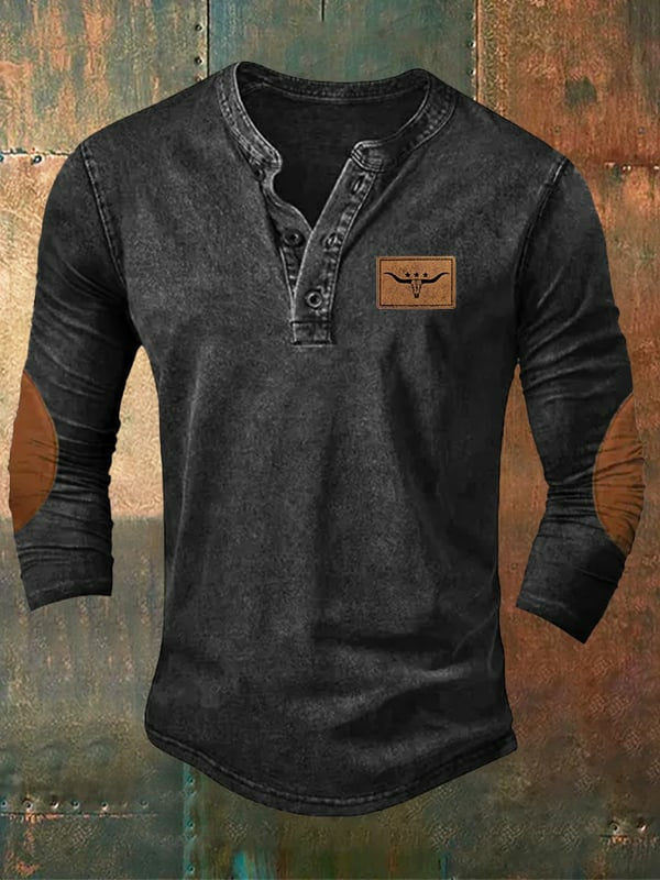 Men'S Casual Western Henry Shirt