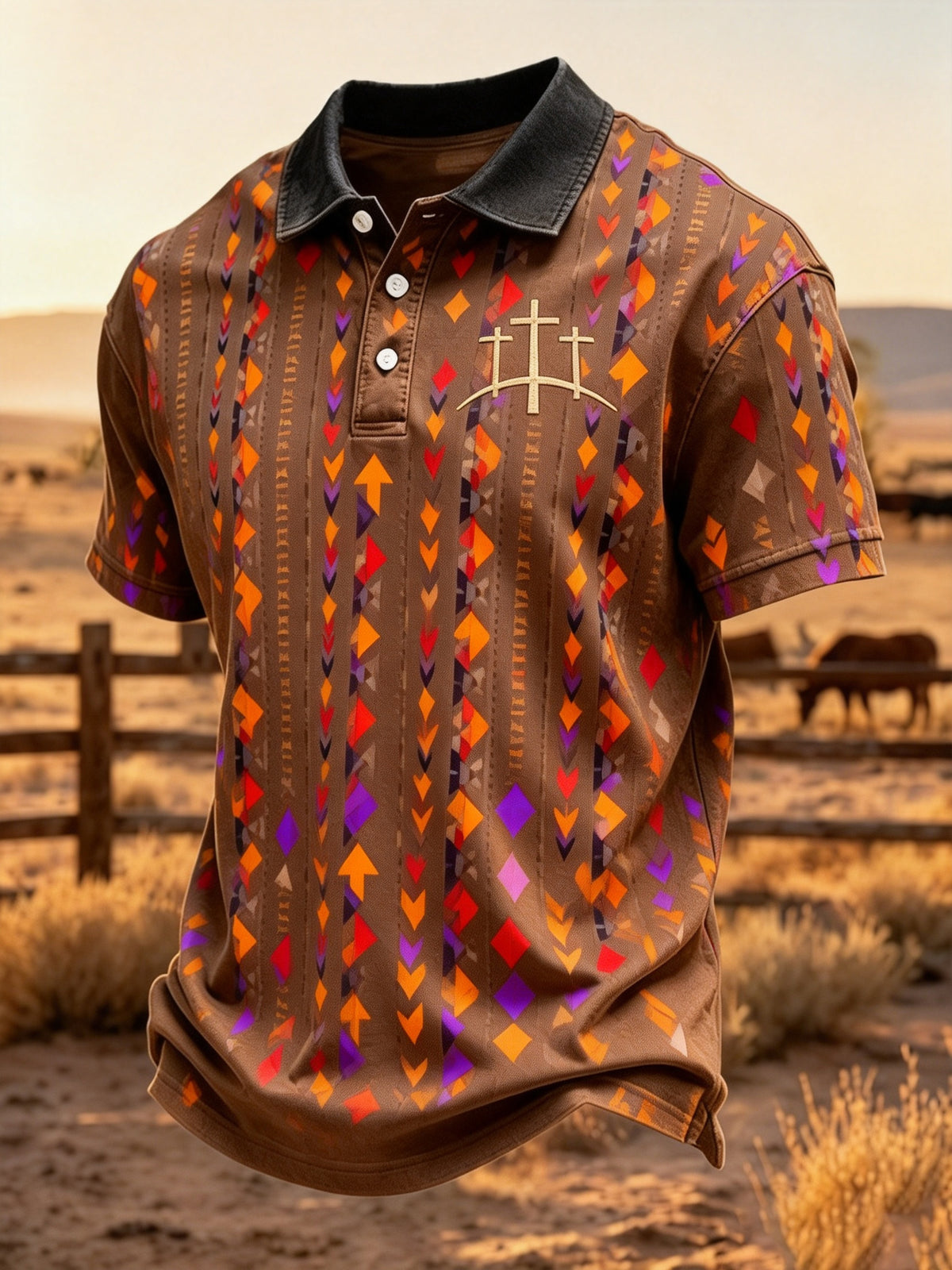 Men'S Retro Printed Polo Shirt