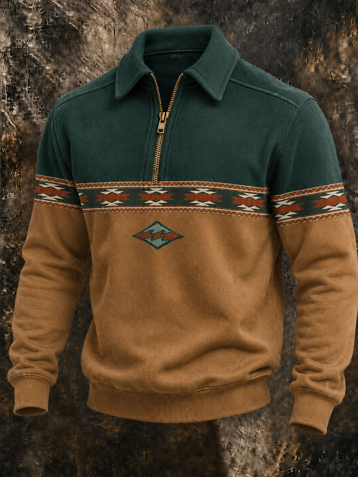 Men's Western Printed Zipper Collar Sweatshirt