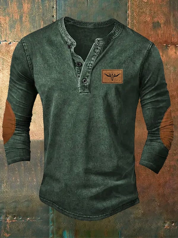 Men'S Casual Western Henry Shirt