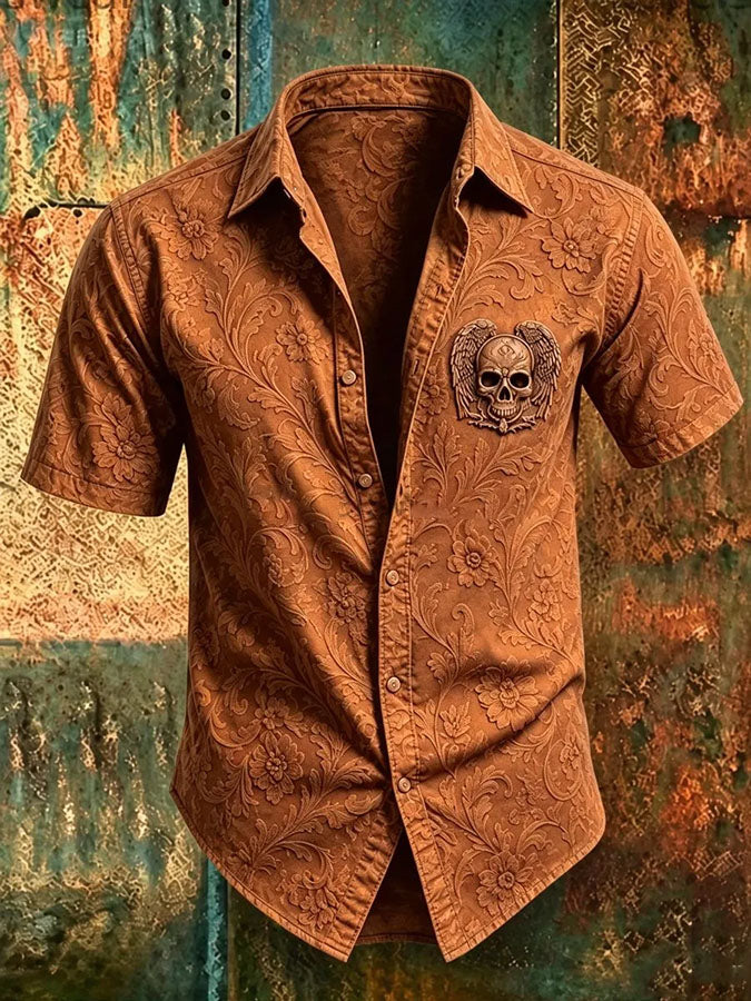 Men's Vintage Skull Print Casual Shirt