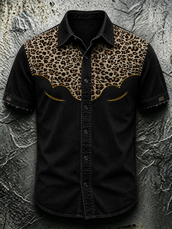 Men'S Retro Leopard Print Western Style Shirt