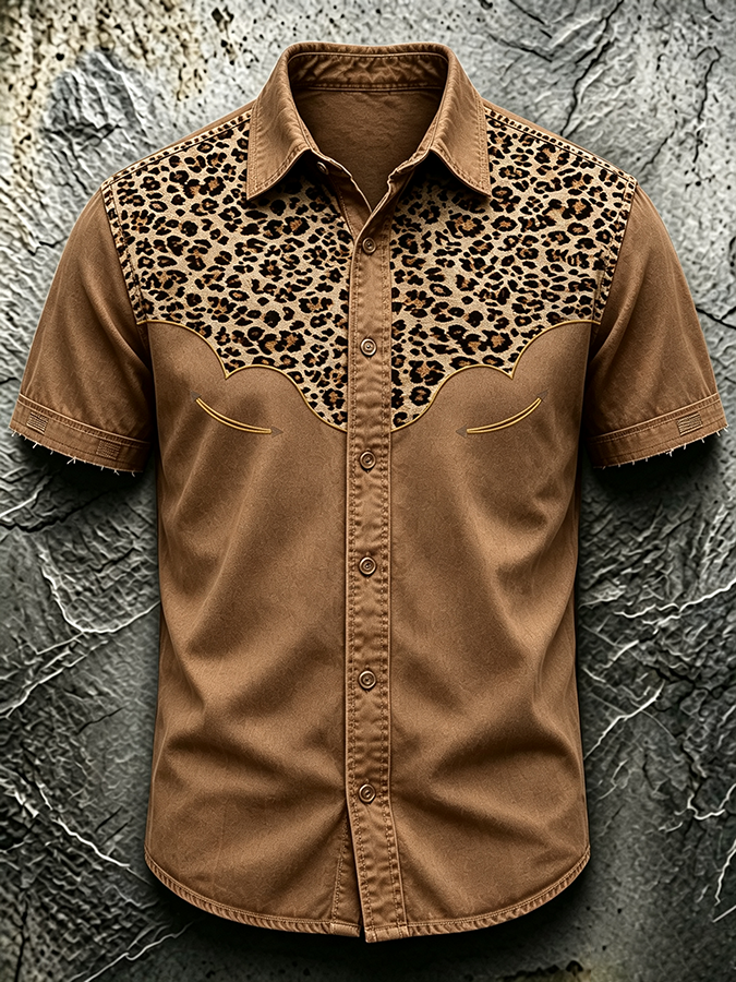 Men'S Retro Leopard Print Western Style Shirt