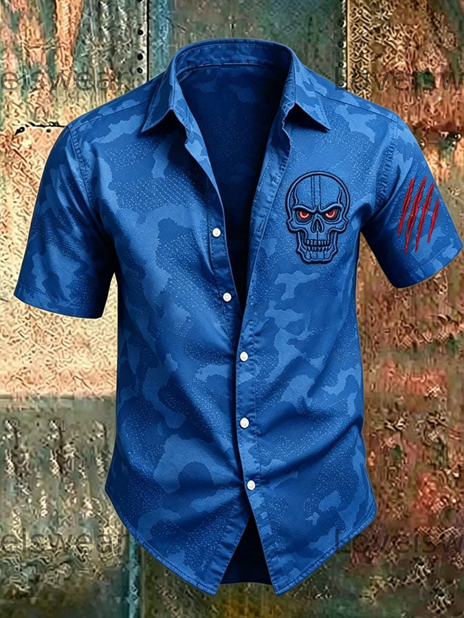 Men's Vintage Skull Camouflage Print Casual Shirt