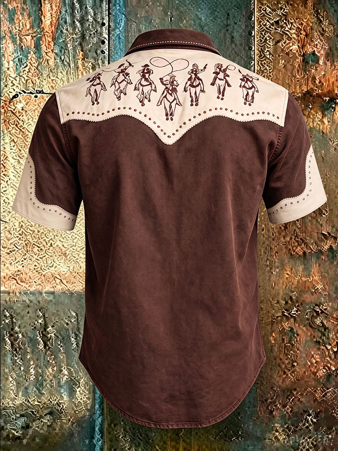Men's Western Cowboy Casual Printed Short Sleeve Shirt