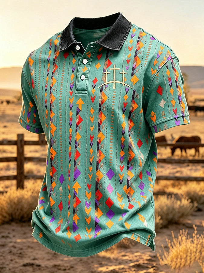 Men'S Retro Printed Polo Shirt
